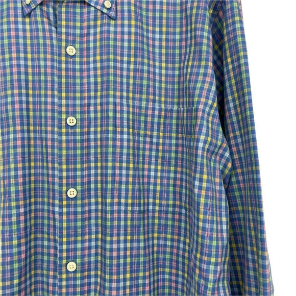 Peter Millar Shirt Men's M Blue Plaid Nanolux Easy Care Button Down Long Sleeves - Picture 5 of 8